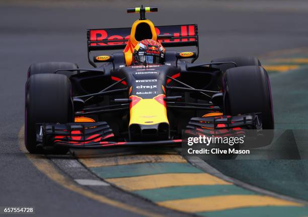 Max Verstappen of the Netherlands driving the Red Bull Racing Red Bull-TAG Heuer RB13 TAG Heuer on track during qualifying for the Australian Formula...