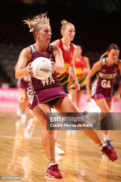 Stephanie O'Brien of the Fusion wins the ball during the round six ANL match between the Southern Force and the QLD Fusion at Titanium Security Arena...