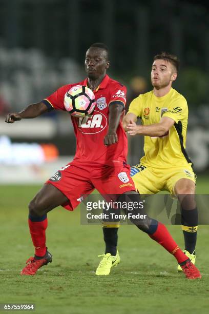 Papa Babacar Diawara of Adelaide controls the ball during the round 24 A-League match between Central Coast Mariners and Adelaide United at Central...