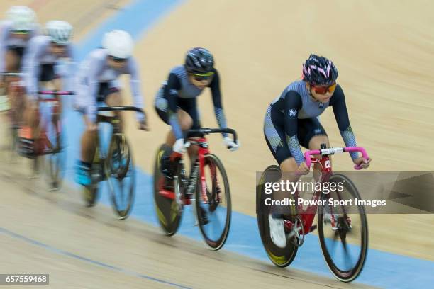 Leung Bo Yee of the Ligne 8- CSR competes in Women Elite - Omnium I Scratch 7.5KM during the 2017 Hong Kong Track Cycling National Championship on...