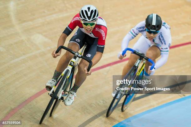 Tso Kai Kwang of the SCAA and Leung Chung Pak of the X SPEED compete in Men Junior - Omnium III Elimination during the 2017 Hong Kong Track Cycling...