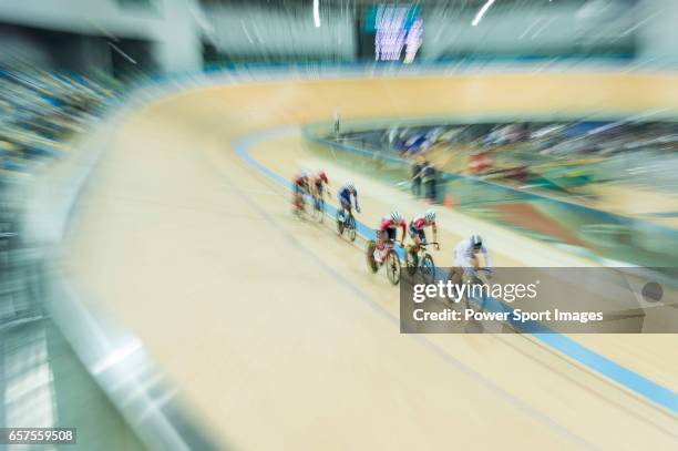 Ho Kwun Hei of the SCAA competes in Men Junior - Omnium I Scratch 7.5KM during the 2017 Hong Kong Track Cycling National Championship on March 25,...