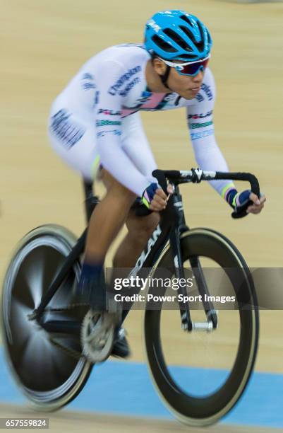 Chan Yik Ming Ricky of the X SPEED competes in Men Junior - Omnium I Scratch 7.5KM during the 2017 Hong Kong Track Cycling National Championship on...