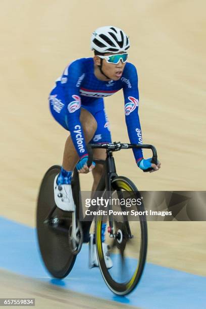 Ho Kin Ming of the Cyclone competes in Men Junior - Omnium I Scratch 7.5KM during the 2017 Hong Kong Track Cycling National Championship on March 25,...