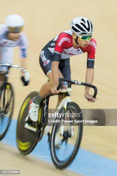 Tso Kai Kwang of the SCAA competes in Men Junior - Omnium II Tempo Race during the 2017 Hong Kong Track Cycling National Championship on March 25,...