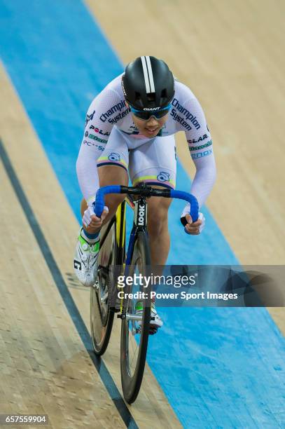 Leung Chung Pak of the X SPEED competes in Men Junior - Omnium II Tempo Race during the 2017 Hong Kong Track Cycling National Championship on March...