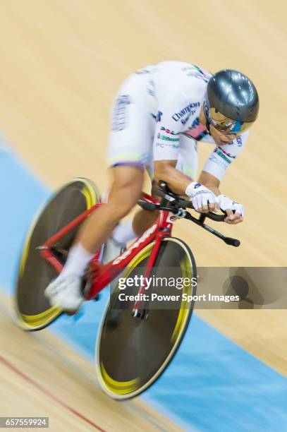 Leung Ka Yu of the X SPEED competes in Men Elite - Individual Pursuit Final during the 2017 Hong Kong Track Cycling National Championship on March...