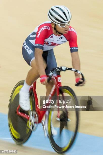 Ho Kwun Hei of the SCAA competes in Men Junior - Omnium II Tempo Race during the 2017 Hong Kong Track Cycling National Championship on March 25, 2017...