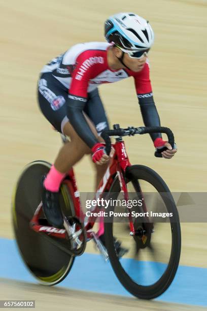 Ho Kwun Hei of the SCAA competes in Men Junior - Omnium I Scratch 7.5KM during the 2017 Hong Kong Track Cycling National Championship on March 25,...