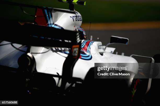 Lance Stroll of Canada driving the Williams Martini Racing Williams FW40 Mercedes in the Pitlane during final practice for the Australian Formula One...