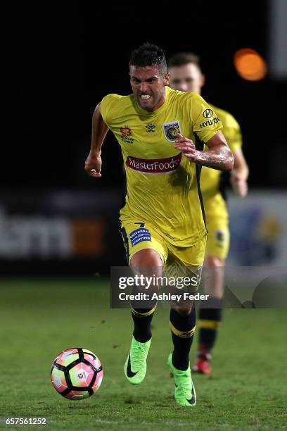 Fabio Ferreira of the Mariners in action during the round 24 A-League match between Central Coast Mariners and Adelaide United at Central Coast...