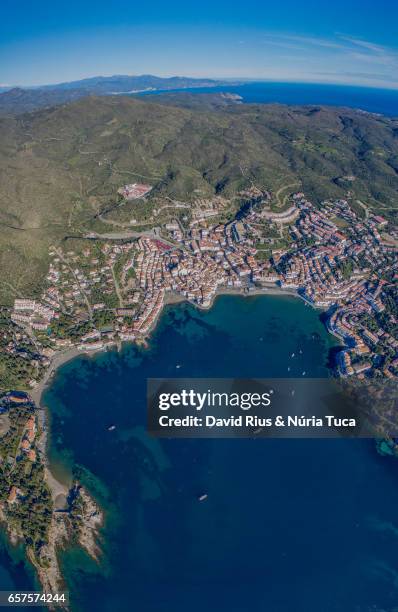 cadaqués from the air - lugar famoso local stock pictures, royalty-free photos & images