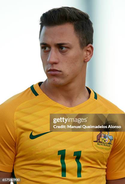 Alex Gersbach of Australia looks on prior to the international friendly match between Austria U21 and Australia U21 at Pinatar Arena on March 24,...