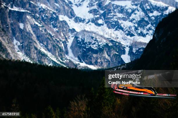 Manuel Fettner of Austria competes during Planica FIS Ski Jumping World Cup qualifications on the March 23, 2017 in Planica, Slovenia.