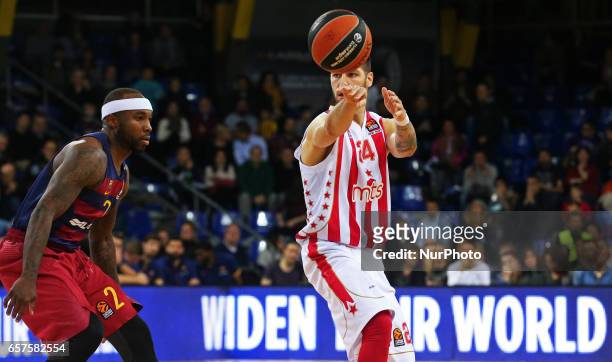 Stefan Jovic and Tyrese Rice during thematch between FC Barcelona and Crvena Zvezda, corresponding to the week 28 of the Euroleague basketball, on 24...