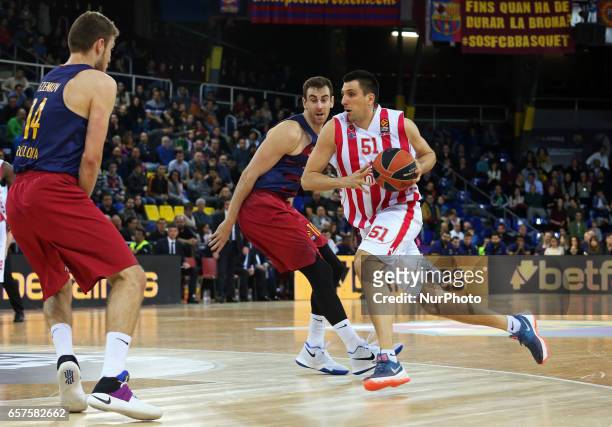 Milko Bjelica anjd Victor Claver during the match between FC Barcelona and Crvena Zvezda, corresponding to the week 28 of the Euroleague basketball,...