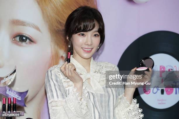 Taeyeon of South Korean girl group Girls' Generation attends the autograph session for 'Banila Co.' on March 25, 2017 in Seoul, South Korea.