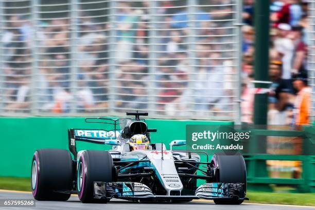 Lewis Hamilton of the United Kingdom driving for Mercedes AMG Petronas on Saturday Qualifying during the 2017 Rolex Australian Formula 1 Grand Prix...