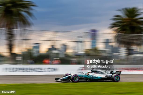 Lewis Hamilton of the United Kingdom driving for Mercedes AMG Petronas on Saturday Qualifying during the 2017 Rolex Australian Formula 1 Grand Prix...