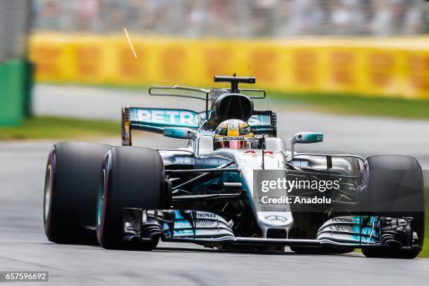 Lewis Hamilton of the United Kingdom driving for Mercedes AMG Petronas on Saturday Qualifying during the 2017 Rolex Australian Formula 1 Grand Prix...