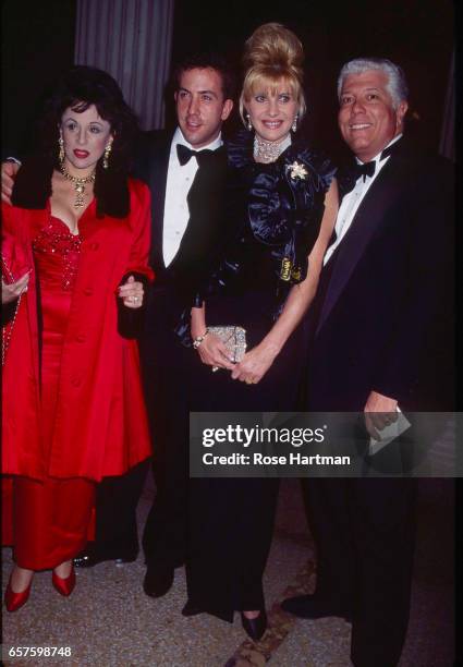 Portrait of, from left, Nikki Haskell, unidentified, Ivana Trump, and Dennis Basso as they attend a Costume Institute gala at the Metropolitan Museum...