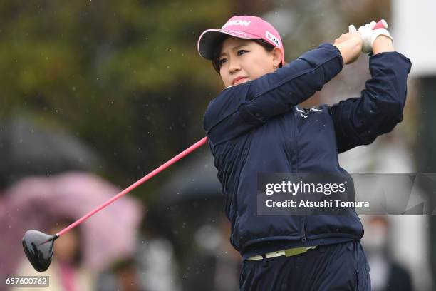 Kotono Kozuma of Japan hits her tee shot on the 1st hole during the second round of the AXA Ladies Golf Tournament at the UMK Country Club on March...