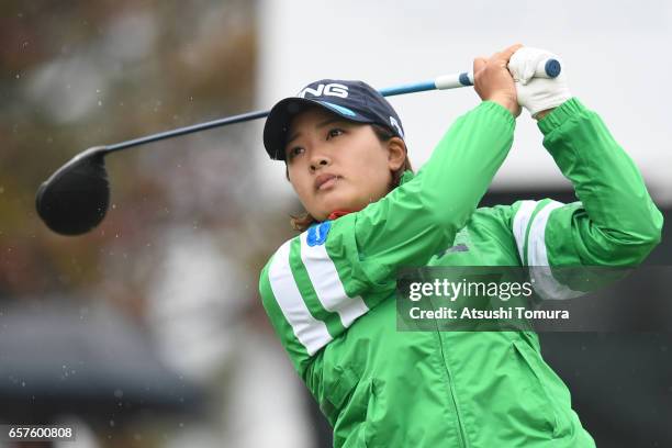 Ai Suzuki of Japan hits her tee shot on the 1st hole during the second round of the AXA Ladies Golf Tournament at the UMK Country Club on March 25,...