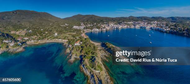 cadaqués from the air - lugar famoso local stock pictures, royalty-free photos & images
