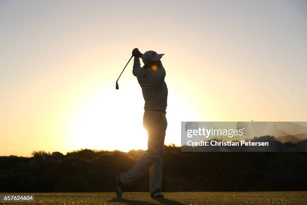 Bill Haas plays a shot on the 2nd hole of his match during round four of the World Golf Championships-Dell Technologies Match Play at the Austin...