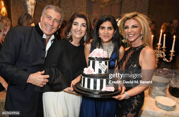 Steve Varsano, Fatima Maleki, Leila Maleki and Lisa Tchenguiz attend Lisa Tchenguiz's party hosted by Fatima Maleki in Mayfair on March 24, 2017 in...