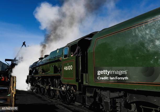 The steam locomotive Royal Scot is prepared in Grosmont engine sheds ahead of running between Grosmont and Pickering on the North Yorkshire Moors...