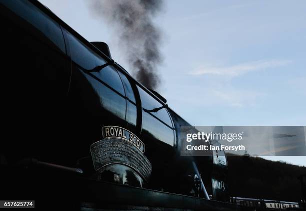 The steam locomotive Royal Scot is prepared in Grosmont engine sheds ahead of running between Grosmont and Pickering on the North Yorkshire Moors...