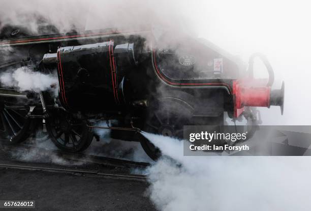 Steam blows around the steam locomotive Royal Scot as it is prepared in Grosmont engine sheds ahead of running between Grosmont and Pickering on the...