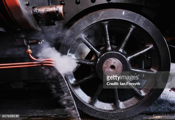 Detail of part of the running gear of the steam locomotive Royal Scot as it is prepared in Grosmont engine sheds ahead of running between Grosmont...