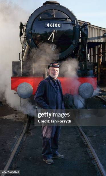 Driver Terry Newman stands in front of the steam locomotive Royal Scot in Grosmont engine sheds as he prepares to drive between Grosmont and...