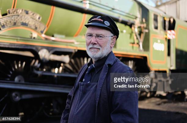 Driver Terry Newman stands in front of the steam locomotive Royal Scot in Grosmont engine sheds as he prepares to drive between Grosmont and...