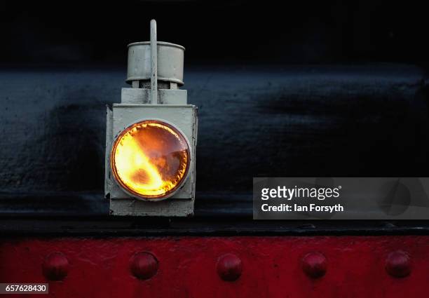Guard's lamp rests on the steam locomotive Royal Scot as it is prepared in Grosmont engine sheds ahead of running between Grosmont and Pickering on...