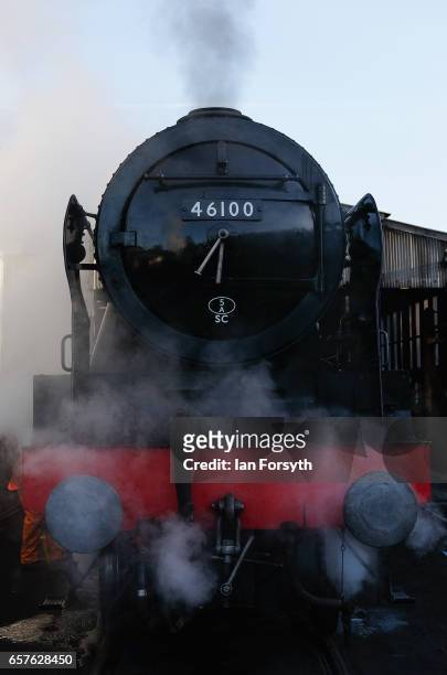 The steam locomotive Royal Scot is prepared in Grosmont engine sheds ahead of running between Grosmont and Pickering on the North Yorkshire Moors...