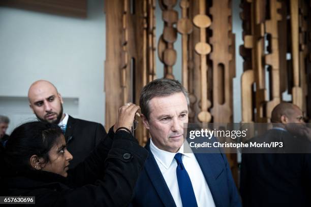 Candidate for the 2017 French Presidential Election Nicolas Dupont Aignan attends a gathering of the Association of Mayors of France at the Maison de...