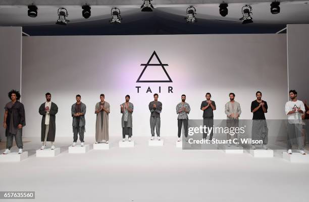 Models walk the runway during the Tair Presented by Pepsi Presentation at Fashion Forward March 2017 held at the Dubai Design District on March 25,...