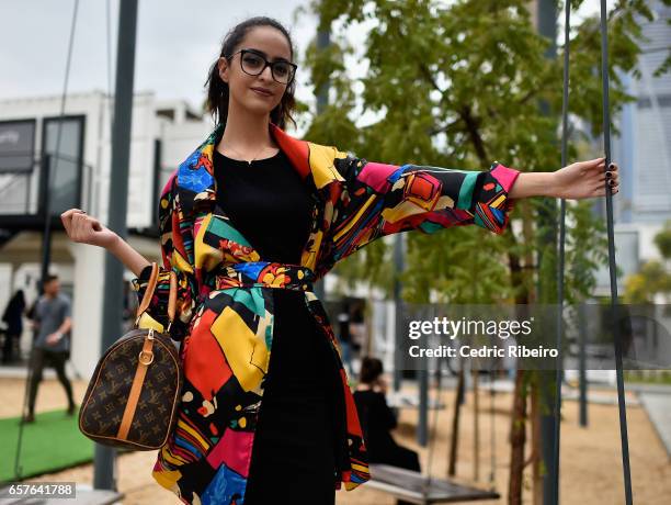 Guest attends Fashion Forward March 2017 held at the Dubai Design District on March 25, 2017 in Dubai, United Arab Emirates.