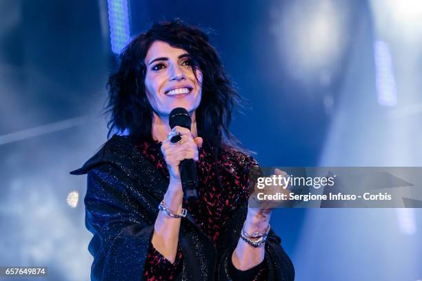 Italian singer-songwriter, record producer and radio host Giorgia Todrani, best known as Giorgia, performs on stage on March 24, 2017 in Milan, Italy.