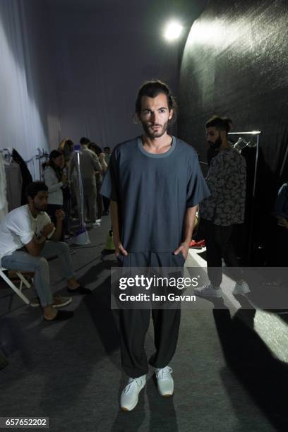Model backstage ahead of the Tair Presented by Pepsi Presentation at Fashion Forward March 2017 held at the Dubai Design District on March 25, 2017...