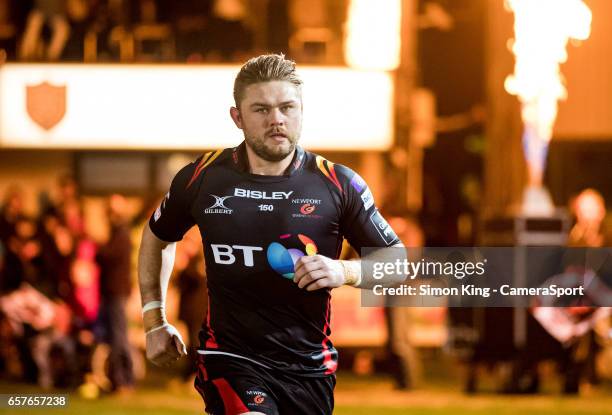 Newport Gwent Dragons' Lewis Evans makes his 200th appearance during the Guinness Pro12 Round 18 match between Newport Gwent Dragons and Ulster Rugby...