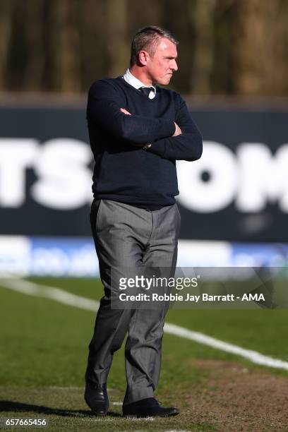 Lee Clark head coach / manager of Bury during the Sky Bet League One match between Bury and Fleetwood Town at Gigg Lane on March 25, 2017 in Bury,...