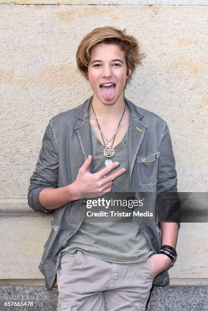 The Voice Kids' finalist Matteo Markus Bok poses during a photoshoot on March 25, 2017 in Berlin, Germany.