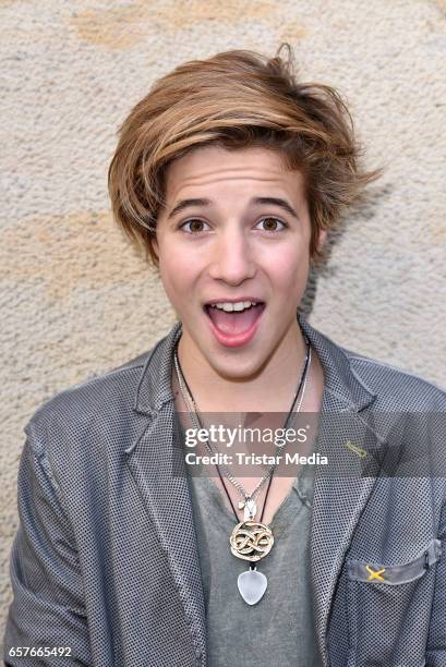 The Voice Kids' finalist Matteo Markus Bok poses during a photoshoot on March 25, 2017 in Berlin, Germany.