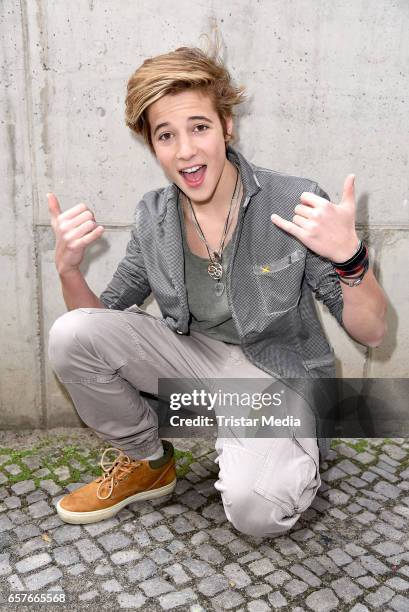 The Voice Kids' finalist Matteo Markus Bok poses during a photoshoot on March 25, 2017 in Berlin, Germany.