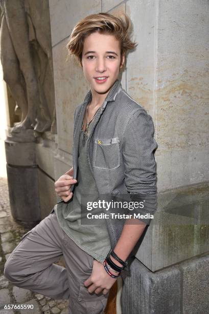 The Voice Kids' finalist Matteo Markus Bok poses during a photoshoot on March 25, 2017 in Berlin, Germany.