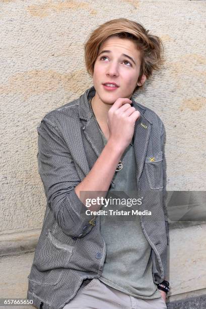 The Voice Kids' finalist Matteo Markus Bok poses during a photoshoot on March 25, 2017 in Berlin, Germany.